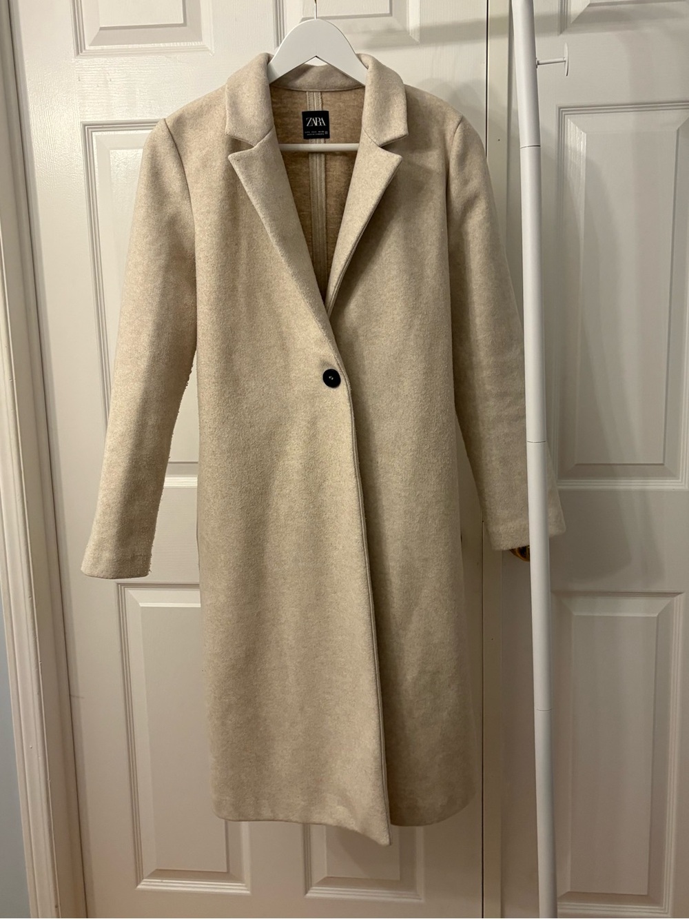 Zara Light Beige Single-Button Long Coat Unlined Size Small